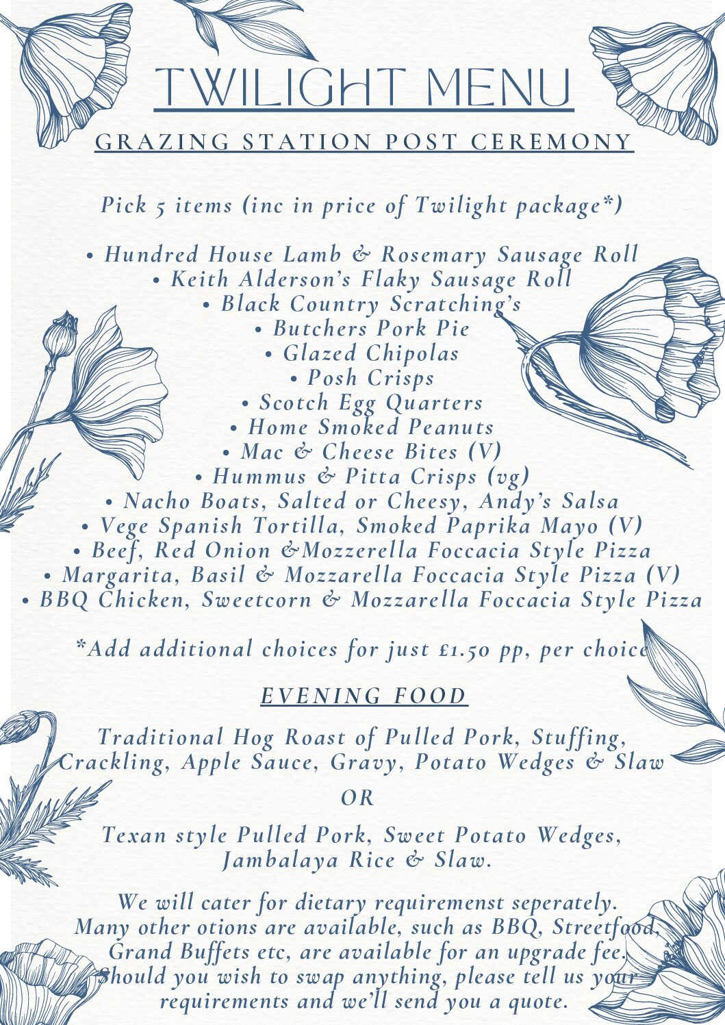 Twilight Package Food Choices Winter Wedding Collage