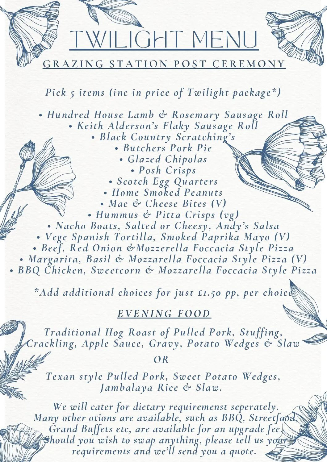 Twilight Package Food Choices Winter Wedding Collage